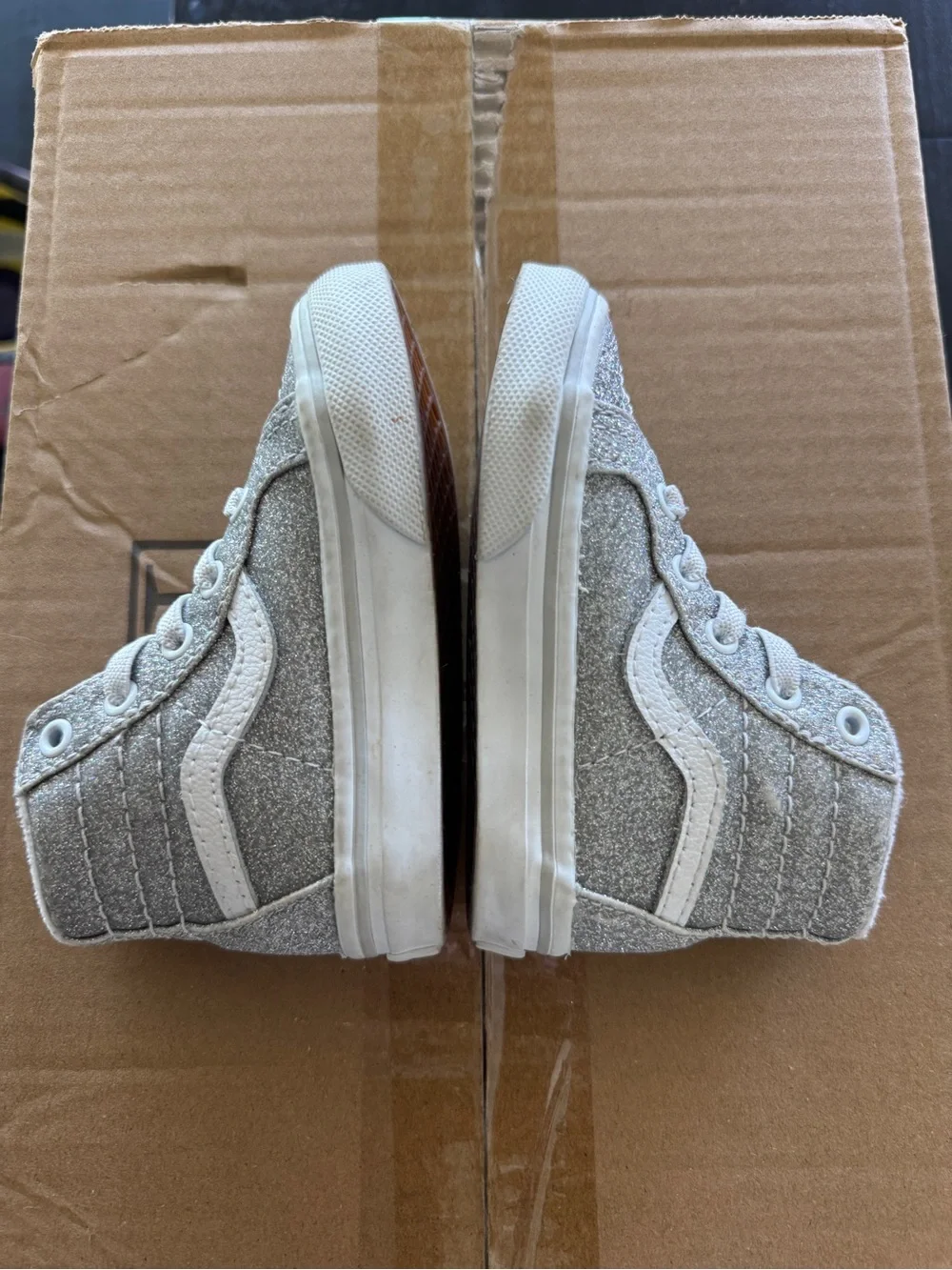 Vans Kids' Glitter High-Top Sneakers in Silver with White Stripe